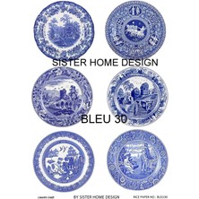 Lineart BLEU30 Mavi Beyaz, Çini, Yuvarlak Pirinç Dekopaj 30X42