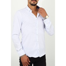 Escardin Slim Fit Desenli Beyaz Renk Erkek Gömlek