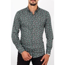 Escardin Slim Fit Desenli Yeşil Renk Erkek Gömlek