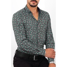 Escardin Slim Fit Desenli Yeşil Renk Erkek Gömlek