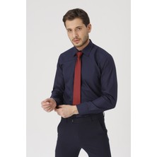 Gambocci erkek Lacivert Slim Fit Klasik Gömlek