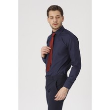 Gambocci erkek Lacivert Slim Fit Klasik Gömlek