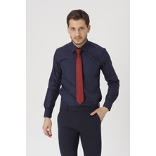 Gambocci erkek Lacivert Slim Fit Klasik Gömlek