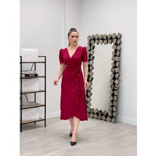 giyimmasalı Crep Kumaş Midi Elbise  - Bordo
