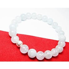 Lilah Gümüş Tr Akuamarin Yuvarlak Doğal Taşlı Unisex Bileklik