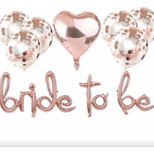 Bal10 Dünyası Rose Gold Bride To Be El Yazısı Folyo Kalp Şeffaf Konfetili Balon Set