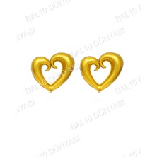Bal10 Dünyası Gold Ortası Boş Kalp Folyo Balon 100 cm Büyük Kalp Balon 2 Adet