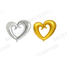 Bal10 Dünyası Gümüş-Gold Ortası Boş Kalp Folyo Balon 100 cm 2 Adet