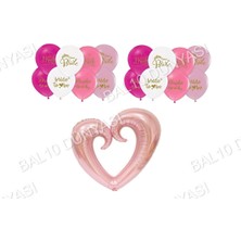Bal10 Dünyası Bride Baskılı Balon ve Ortası Boş Rose Gold Kalp Folyo Balon Seti