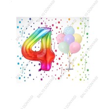 Bal10 Dünyası Gökkuşağı Folyo Balon ve Makaron Balonlu Balon Standı 4 Yaş