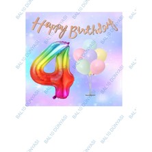 Bal10 Dünyası Gökkuşağı Folyo Balon Kaligrafi Banner ve Balonlu Balon Standı 4 Yaş