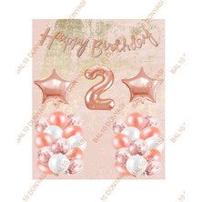 Bal10 Dünyası Happy Bırthday Kaligrafi Banner Yıldızlı Balon Seti 2 Yaş