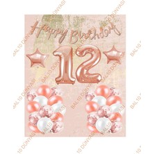 Bal10 Dünyası Happy Bırthday Kaligrafi Banner Yıldızlı Balon Seti 12 Yaş