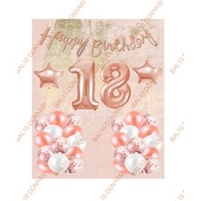 Bal10 Dünyası Happy Bırthday Kaligrafi Banner Yıldızlı Balon Seti 18 Yaş