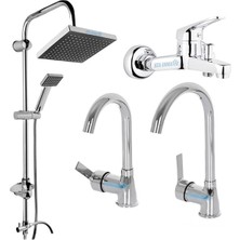 Elmina Armatür Robot Duş Mutfak Lavabo Banyo Bataryası Musluğu Çeşmesi 4'lü Set Garantili Pirinç Malzeme