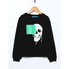 Funky Rocks Baskılı Erkek Çocuk Siyah Sweatshirt Dr-21