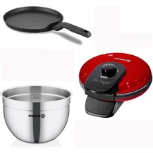 Korkmaz Waffle Makinesi Krep Tavası ve Karıştırma Kabı Korkmaz