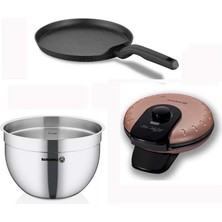 Korkmaz Waffle Makinesi Krep Tavası ve Karıştırma Kabı Korkmaz