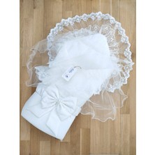 Sitilin Kız Erkek Bebek Beyaz Lüks Duvaklı Kundak Battaniyesi