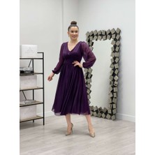 giyimmasalı Sim Detaylı Midi Elbise - Mor