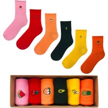 Ays Socks Boutique 6'lı Meyveli Nakışlı Renkli Çorap Kutusu