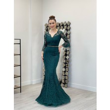 giyimmasalı Full Güpür Balık Elbise - Zümrüt Yeşili