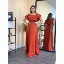 Volanlı Elbise - Kiremit