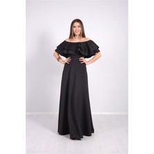 Volanlı Elbise - Siyah