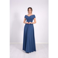 giyimmasalı Kayık Yaka Kiloş Elbise - Indigo