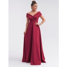 giyimmasalı Kayık Yaka Kiloş Elbise - Bordo