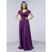 giyimmasalı Kayık Yaka Kiloş Elbise - Patlıcan Mor