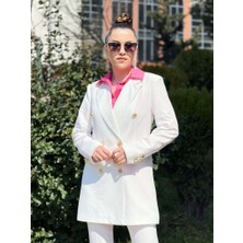 giyimmasalı Atlas Kumaş Düğmeli Ceket - Beyaz