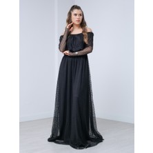 giyimmasalı Beli Lastikli Dantelli Elbise - Siyah