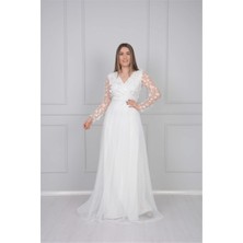 giyimmasalı Üç Boyutlu Çiçekli Elbise - Beyaz