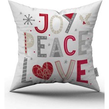 Cango Home Çift Taraflı Beyaz Kırmızı  Joy Peace Love Yazılı Dekoratif Dijital Baskı Kırlent Yastık Kılıfı - CGH462-CT