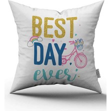 Cango Home Çift Taraflı Beyaz Mavi Best Day Ever Dijital Baskı Kırlent Yastık Kılıfı - CGH456-CT