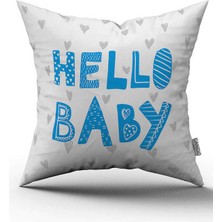 Cango Home Çift Taraflı Beyaz Mavi Hello Baby Yazılı Dijital Baskı Kırlent Yastık Kılıfı - CGH434-CT