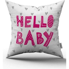 Cango Home Çift Taraflı Beyaz Pembe Hello Baby Yazılı Dijital Baskı Kırlent Yastık Kılıfı - CGH398-CT