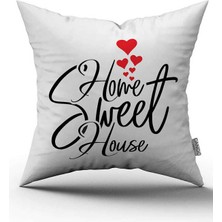 Cango Home Çift Taraflı Beyaz Siyah Home Sweet Home Yazılı Dijital Baskı Kırlent Yastık Kılıfı - CGH405-CT