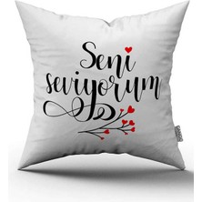 Cango Home Çift Taraflı Beyaz Siyah Seni Seviyorum Yazılı Dijital Baskı Kırlent Yastık Kılıfı - CGH389-CT