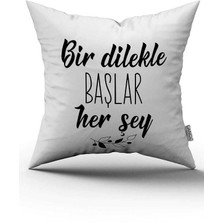 Cango Home Çift Taraflı Siyah Beyaz Bir Dilekle Başlar Herşey Yazılı Modern Dijital Baskı Kırlent Yastık Kılıfı - CGH400-CT
