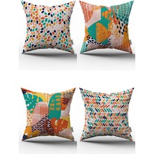 Cango Home Turuncu Yeşil Tropik Geometrik Desenli Dijital Baskılı Kırlent Kılıfı Seti 4KMBS247