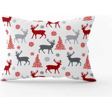 Cango Home Kırmızı Gri Yılbaşı Temalı Dijital Baskılı Kırlent Kılıfı CGH797-3550 Çift Tarafı Baskılı