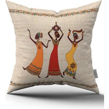 Cango Home Çift Taraflı Krem Etnik Afrika Kadın Figürlü Dijital Baskılı Kırlent Yastık Kılıfı -CGH1258-CT