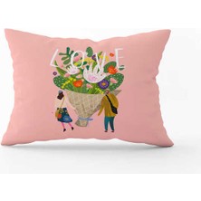 Cango Home Pembe Beyaz Modern Sevgililer Günü Temalı Dijital Baskılı Kırlent Kılıfı CGH993-3550 Çift Tarafı Baskılı