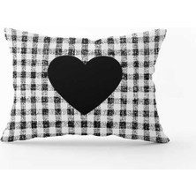 Cango Home Siyah Beyaz Ekose Kalp Desenli Dijital Baskılı Kırlent Kılıfı CGH1008-3550 Çift Tarafı Baskılı