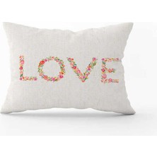 Cango Home Krem Çok Renkli Çiçekli Love Yazılı Dijital Baskılı Kırlent Kılıfı CGH1031-3550 Çift Tarafı Baskılı