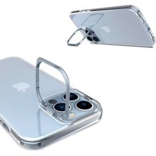 Nevarium iPhone 14 Pro Kılıf Şeffaf Lens Metal Standlı Skuba Silikon