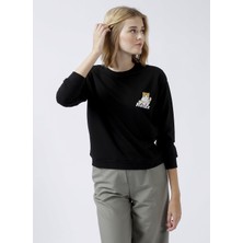 Fashion Friends Baskılı Siyah Kadın Sweatshirt 22K0574K1