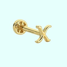 Sembol Gold Altın Piercing -X- Harf 14 Ayar Tragus